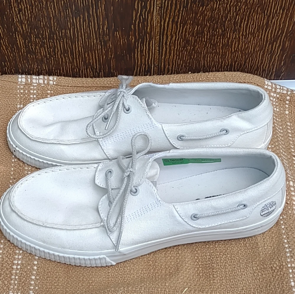 Timberland Mylo Bay White Low Top Lace Up Canvas Boat Shoes Men's 10.5